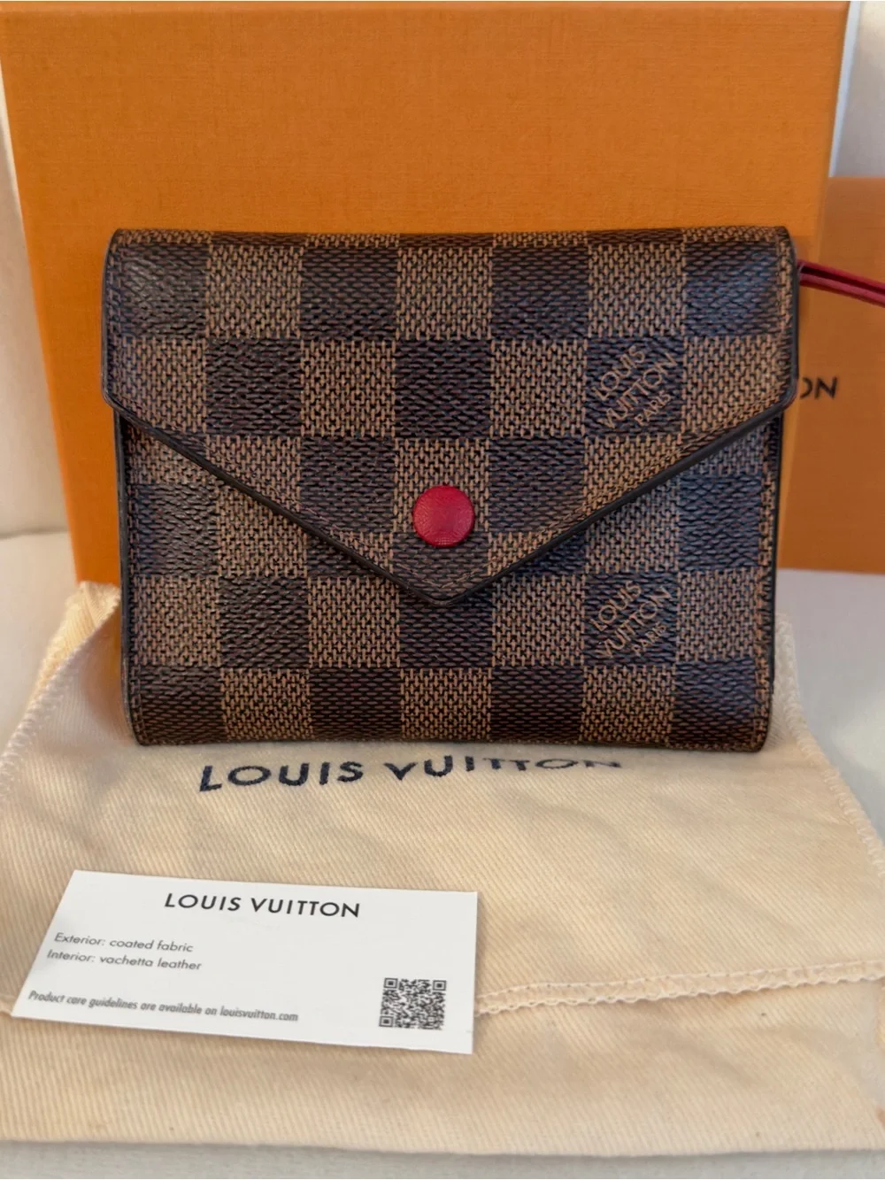 Louis Vuitton Victorine Wallet Damier Ebene Cerise Red RFID 2022 w Box Dust Bag
